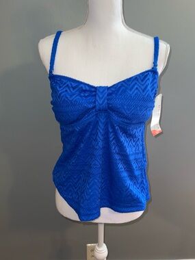 Catalina Blue Lace Tankini Top Womens Large 12 14 Swimwear Soft Molded Cup NWT